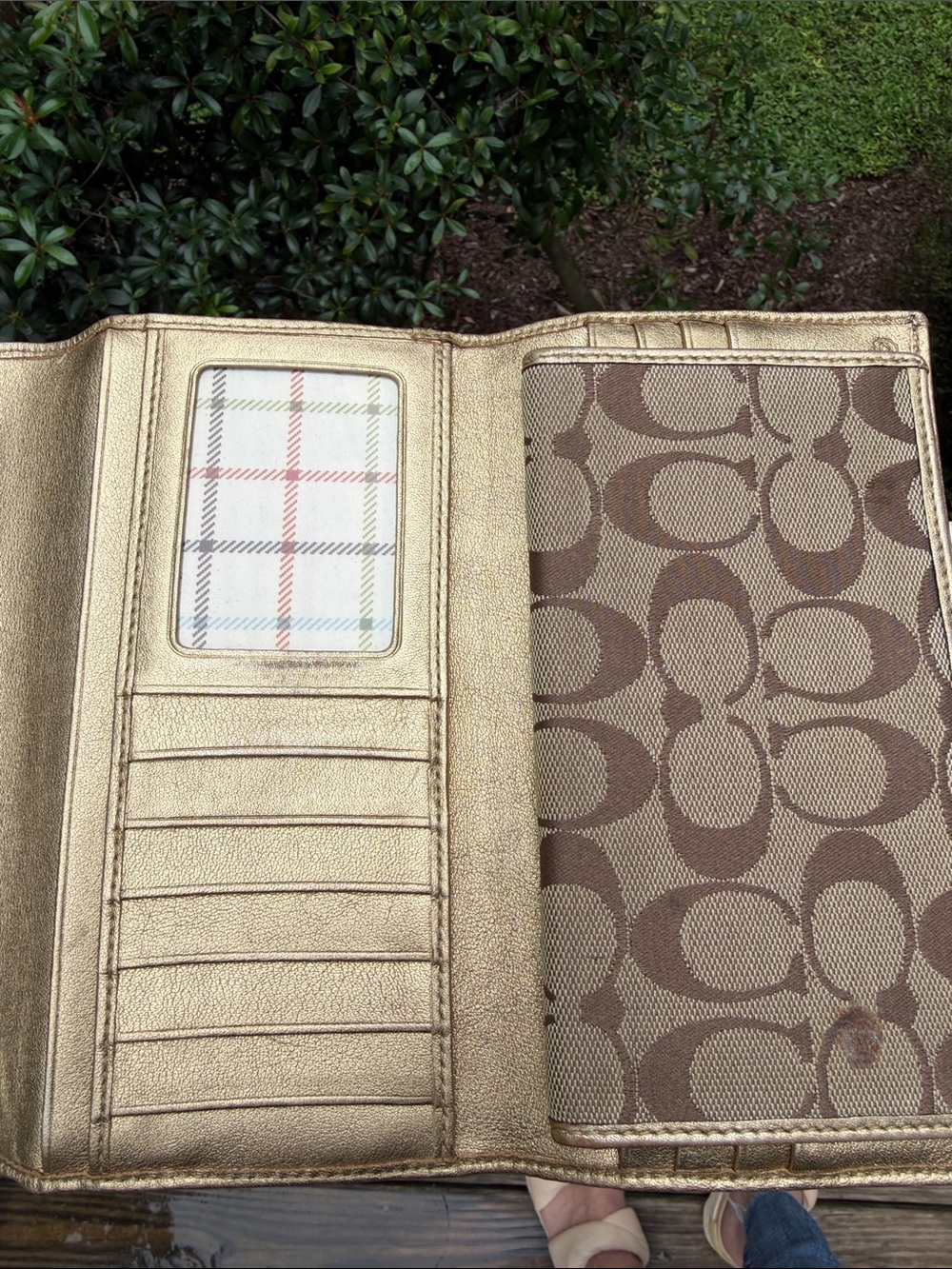 Coach Bleecker Signature Brown Canvas Gold Leather Buckle continental wallet - Picture 10 of 16